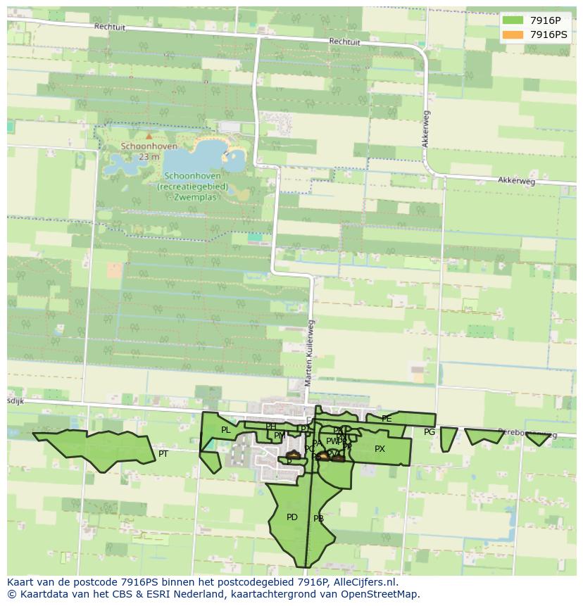 Afbeelding van het postcodegebied 7916 PS op de kaart.