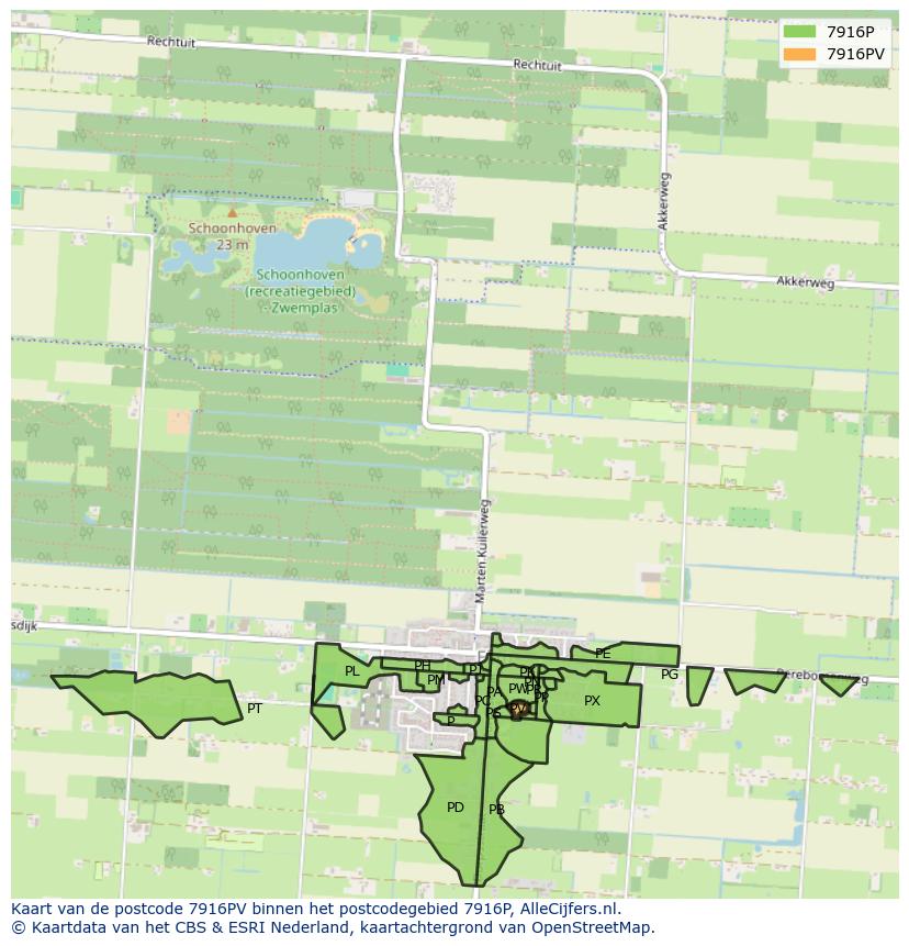 Afbeelding van het postcodegebied 7916 PV op de kaart.