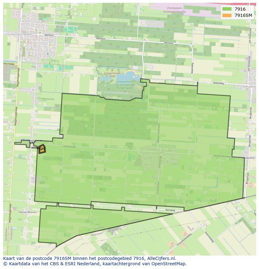 Afbeelding van het postcodegebied 7916 SM op de kaart.