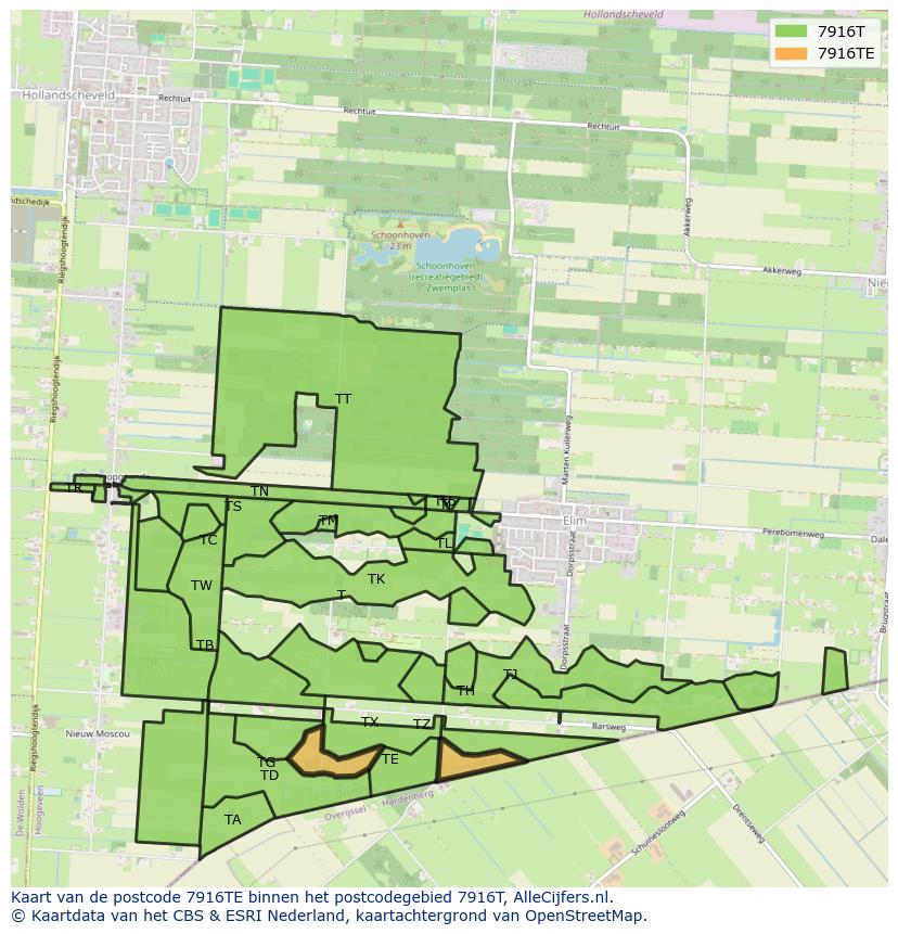 Afbeelding van het postcodegebied 7916 TE op de kaart.