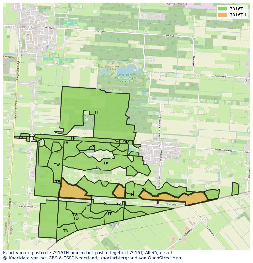 Afbeelding van het postcodegebied 7916 TH op de kaart.