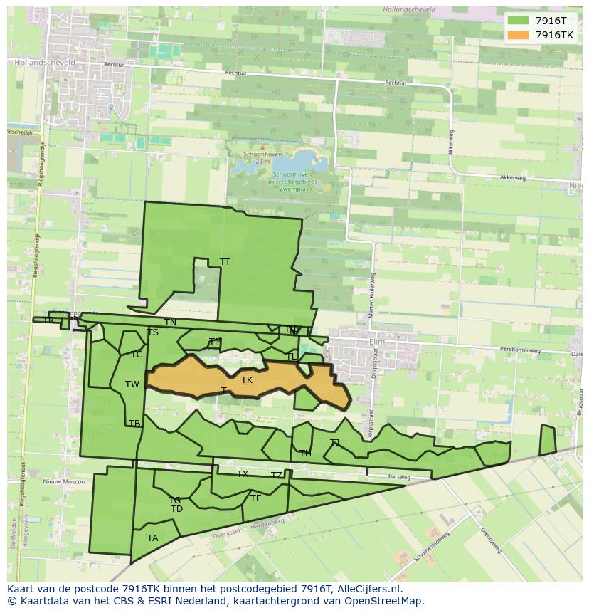 Afbeelding van het postcodegebied 7916 TK op de kaart.