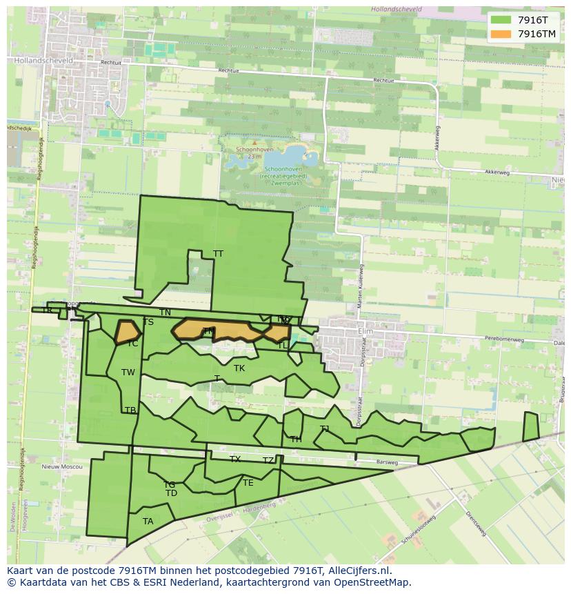 Afbeelding van het postcodegebied 7916 TM op de kaart.