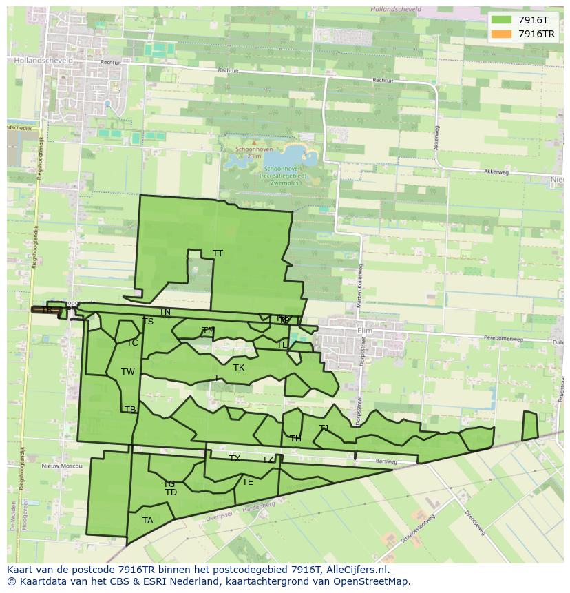 Afbeelding van het postcodegebied 7916 TR op de kaart.
