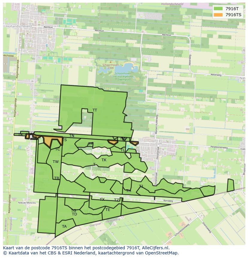 Afbeelding van het postcodegebied 7916 TS op de kaart.