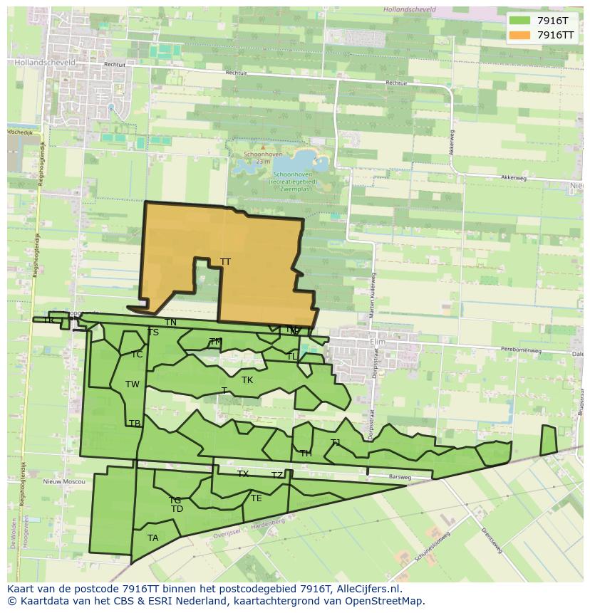 Afbeelding van het postcodegebied 7916 TT op de kaart.