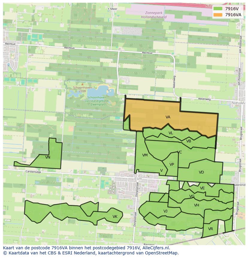 Afbeelding van het postcodegebied 7916 VA op de kaart.
