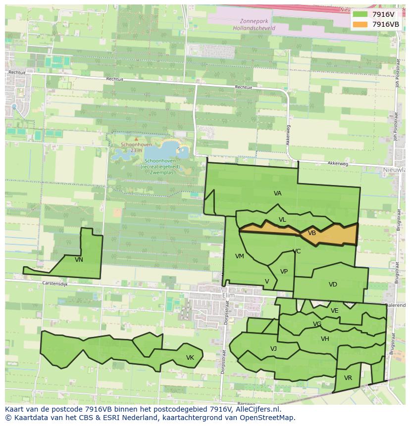 Afbeelding van het postcodegebied 7916 VB op de kaart.