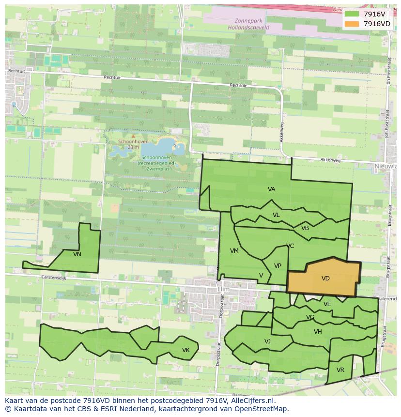 Afbeelding van het postcodegebied 7916 VD op de kaart.