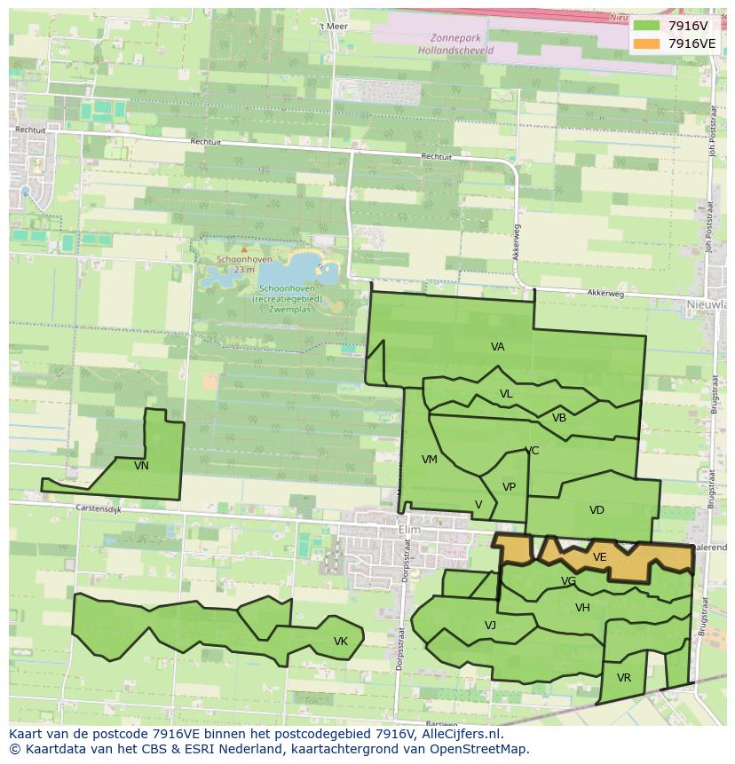Afbeelding van het postcodegebied 7916 VE op de kaart.