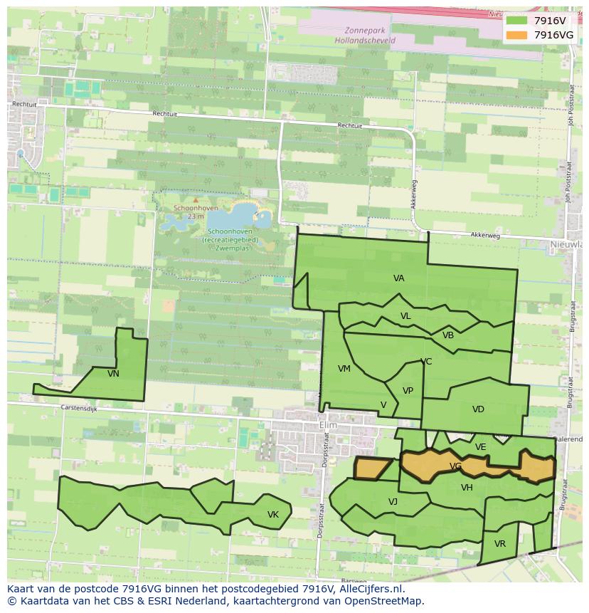Afbeelding van het postcodegebied 7916 VG op de kaart.