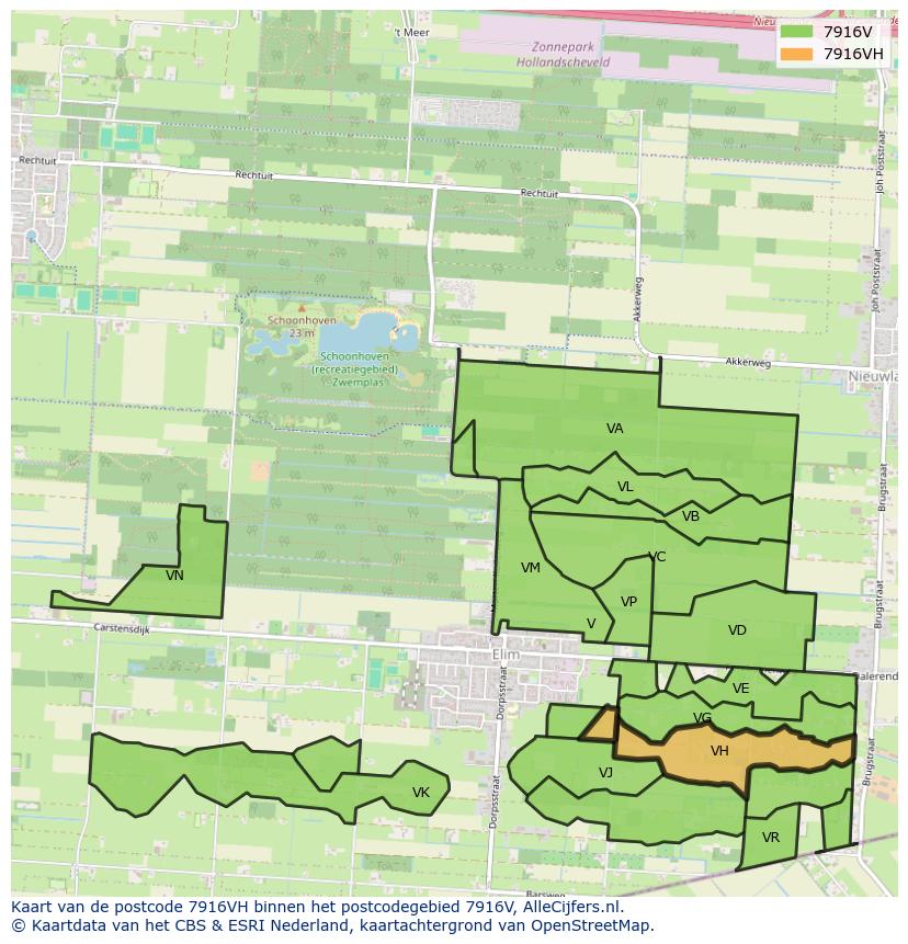 Afbeelding van het postcodegebied 7916 VH op de kaart.