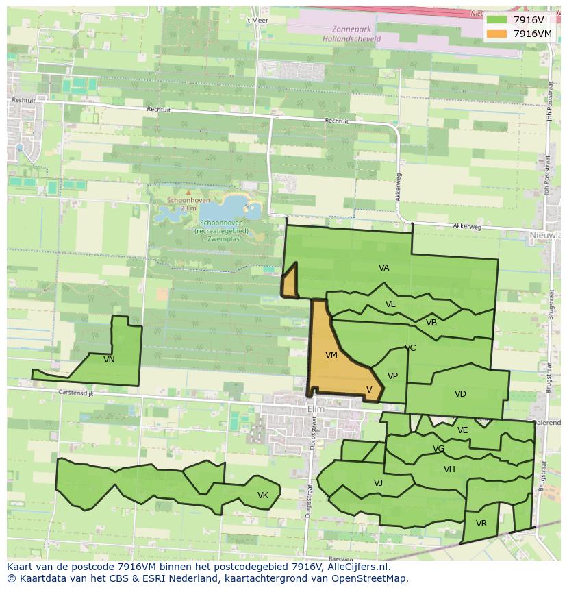 Afbeelding van het postcodegebied 7916 VM op de kaart.