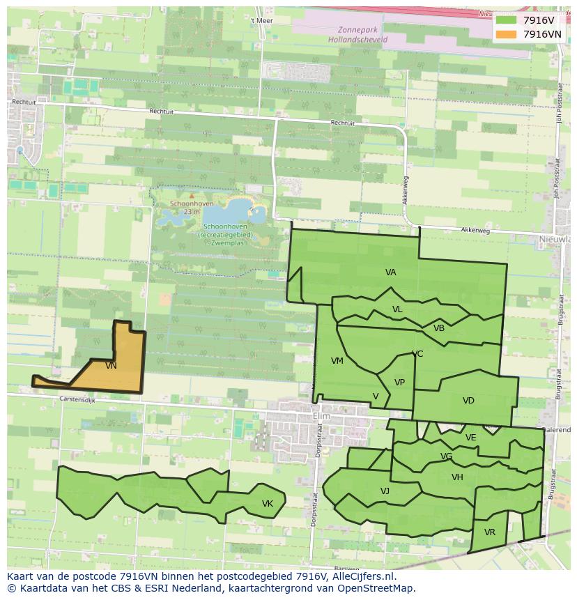 Afbeelding van het postcodegebied 7916 VN op de kaart.