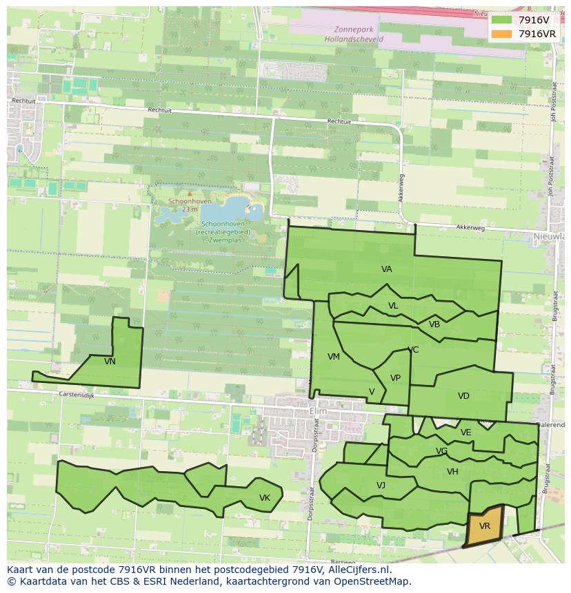 Afbeelding van het postcodegebied 7916 VR op de kaart.