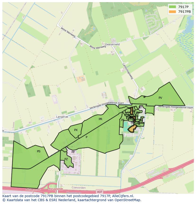 Afbeelding van het postcodegebied 7917 PB op de kaart.