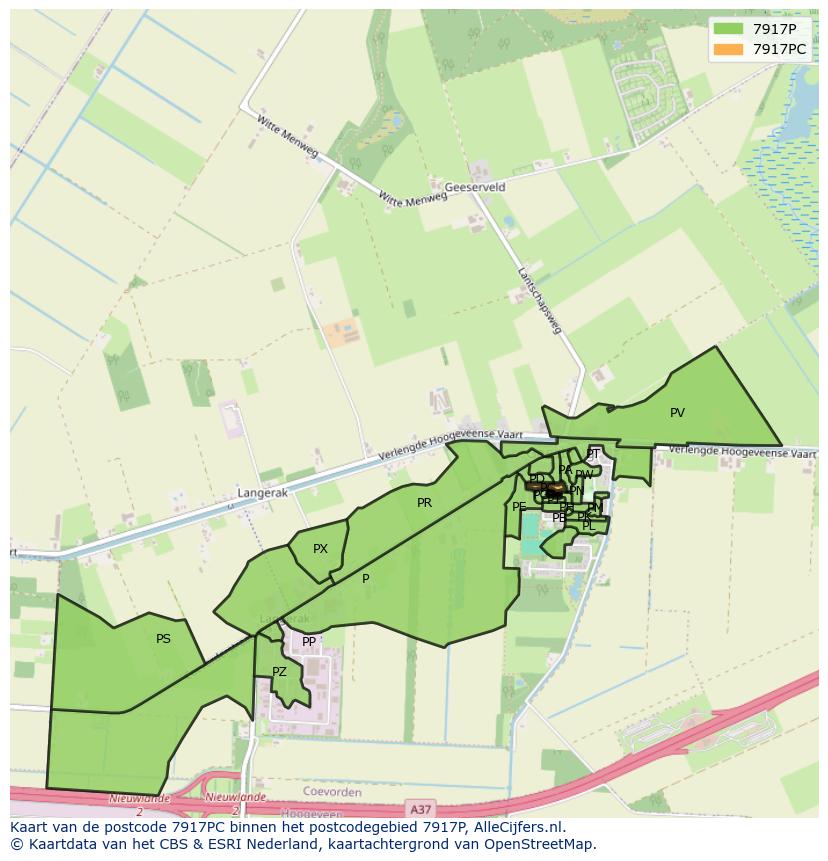 Afbeelding van het postcodegebied 7917 PC op de kaart.