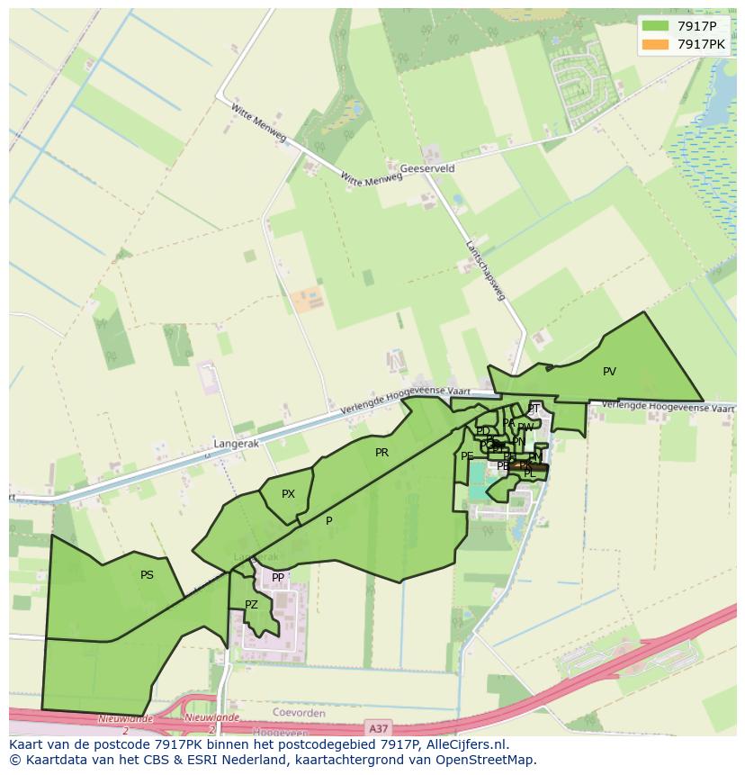 Afbeelding van het postcodegebied 7917 PK op de kaart.