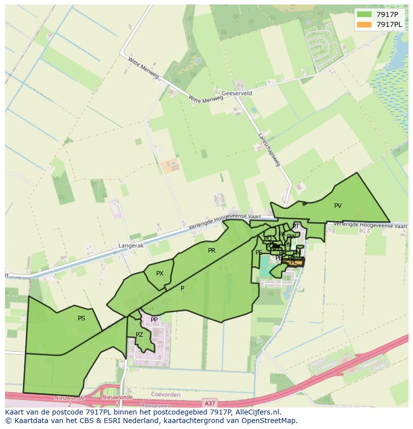 Afbeelding van het postcodegebied 7917 PL op de kaart.