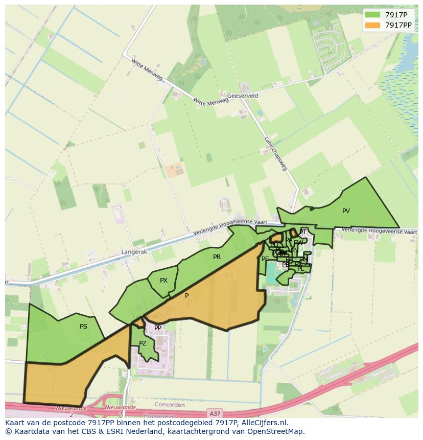 Afbeelding van het postcodegebied 7917 PP op de kaart.
