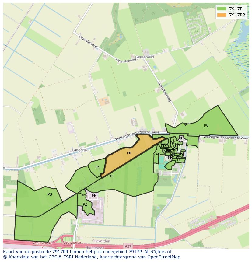 Afbeelding van het postcodegebied 7917 PR op de kaart.
