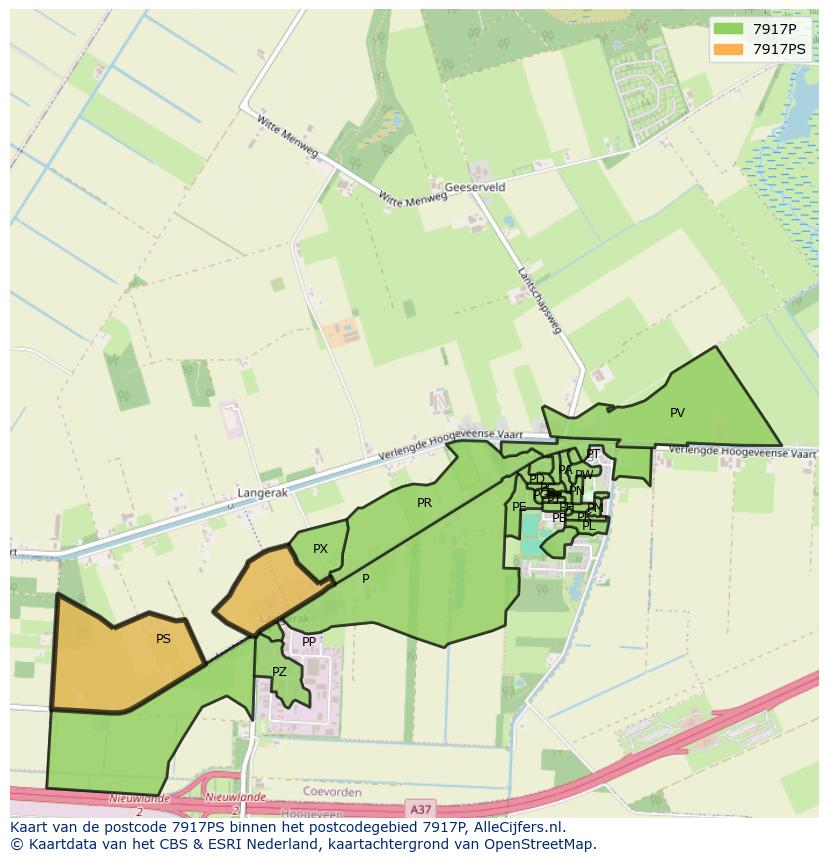 Afbeelding van het postcodegebied 7917 PS op de kaart.