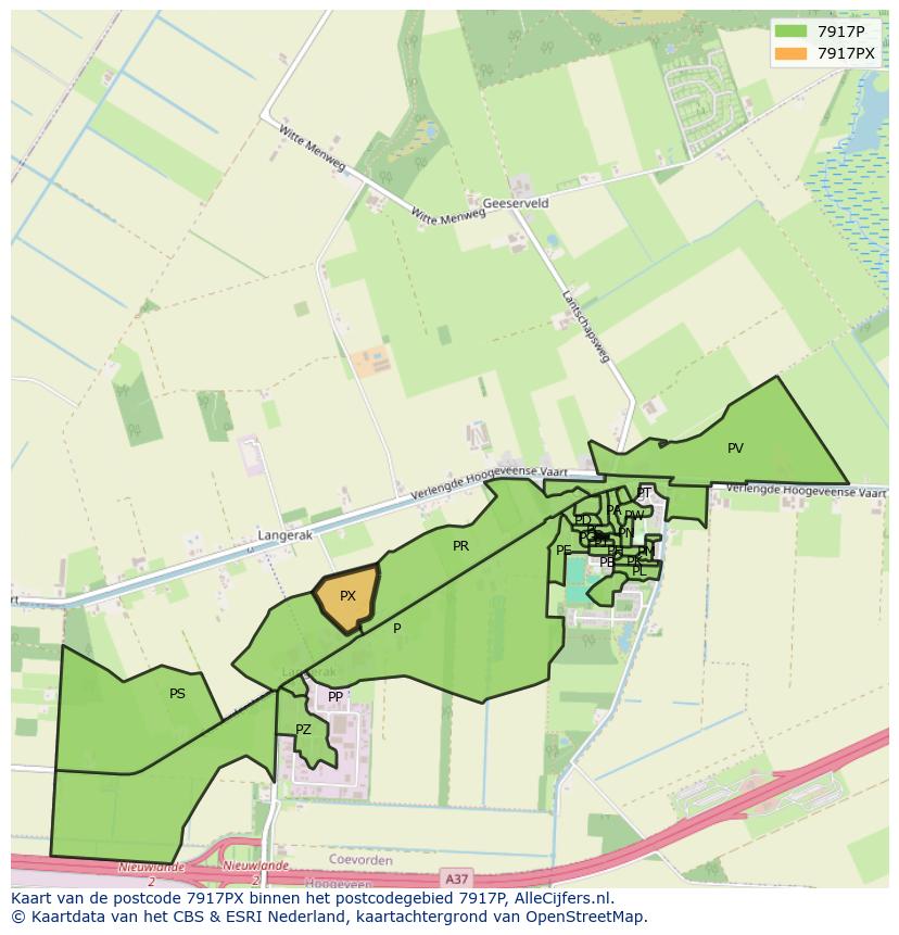 Afbeelding van het postcodegebied 7917 PX op de kaart.
