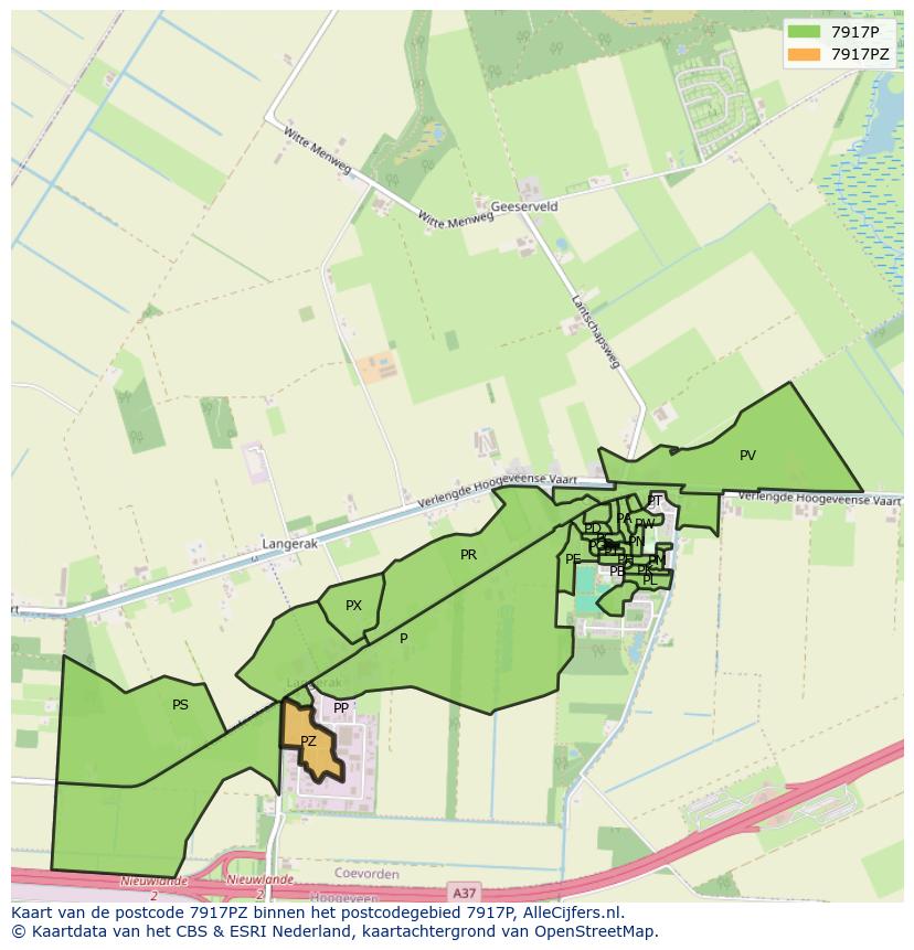 Afbeelding van het postcodegebied 7917 PZ op de kaart.