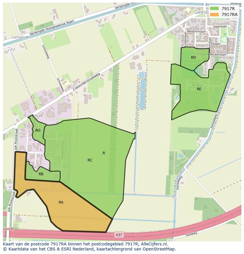 Afbeelding van het postcodegebied 7917 RA op de kaart.