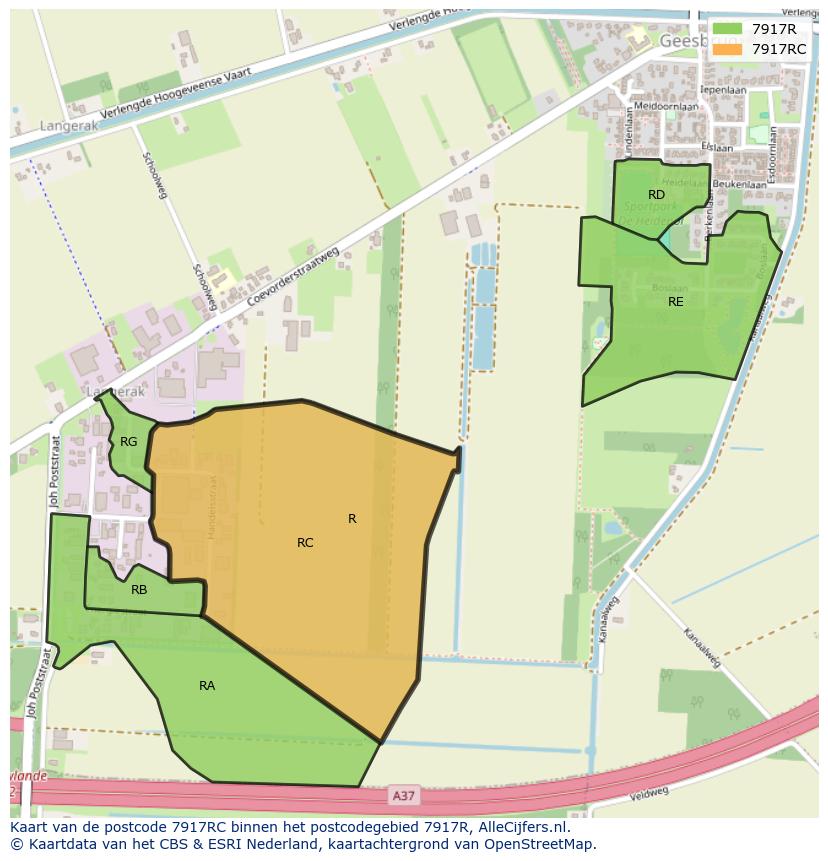 Afbeelding van het postcodegebied 7917 RC op de kaart.