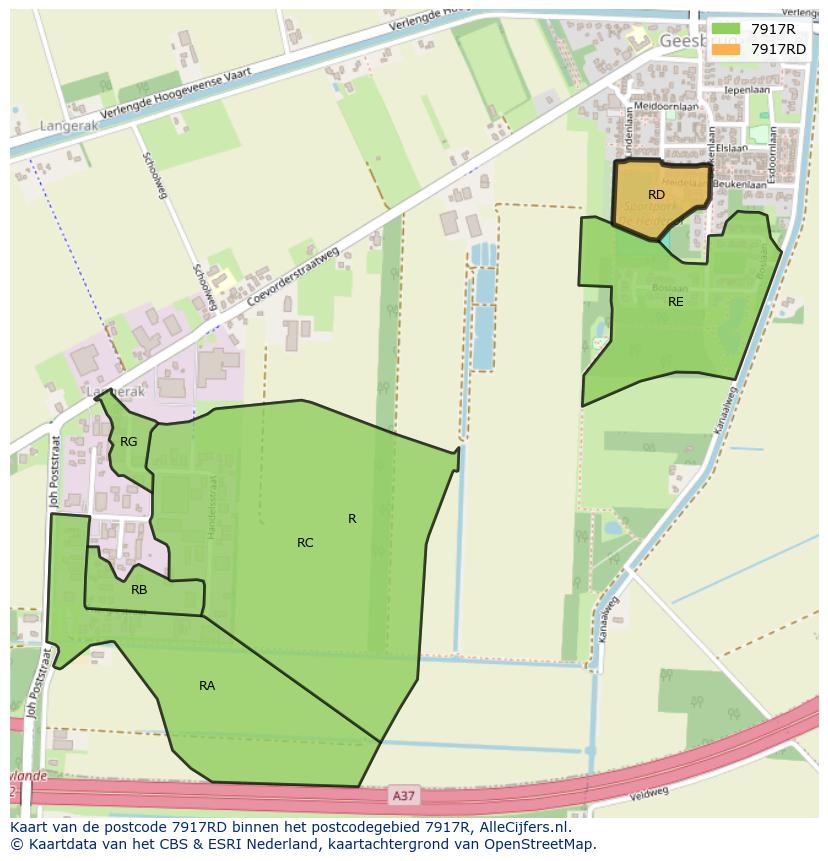 Afbeelding van het postcodegebied 7917 RD op de kaart.