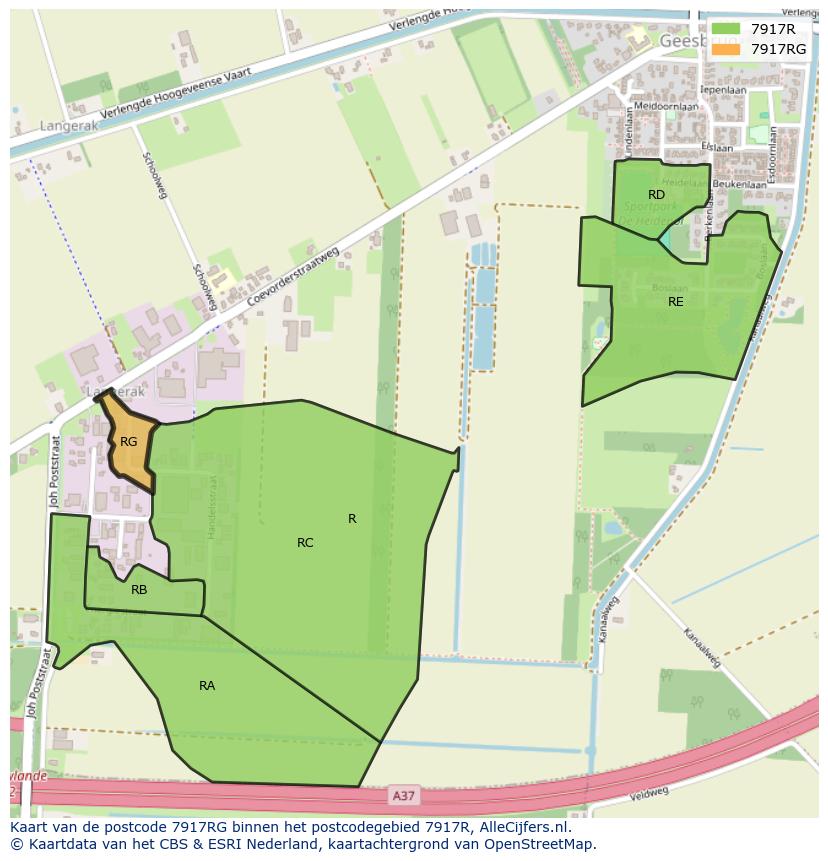 Afbeelding van het postcodegebied 7917 RG op de kaart.