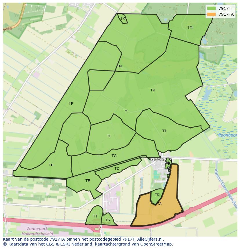 Afbeelding van het postcodegebied 7917 TA op de kaart.
