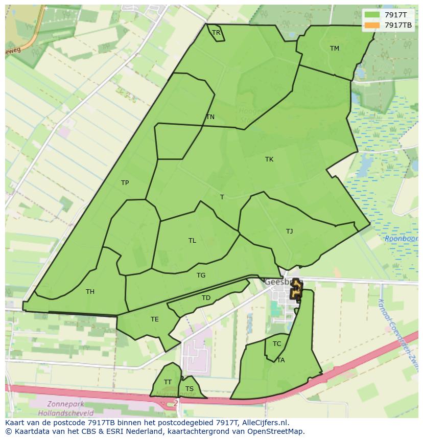 Afbeelding van het postcodegebied 7917 TB op de kaart.