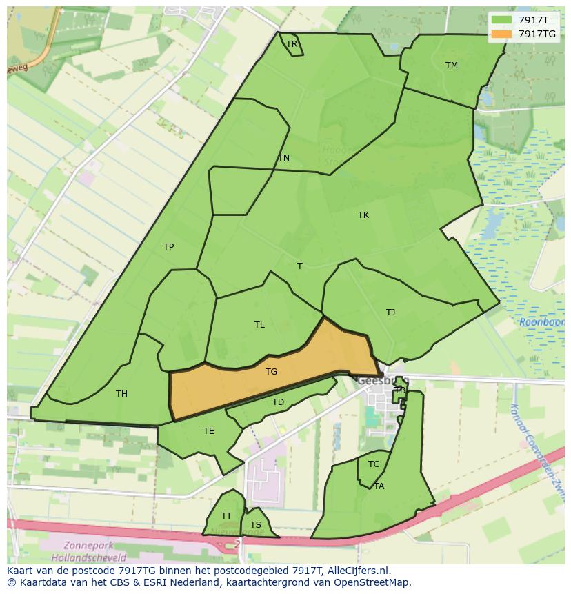Afbeelding van het postcodegebied 7917 TG op de kaart.