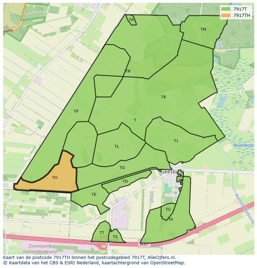Afbeelding van het postcodegebied 7917 TH op de kaart.