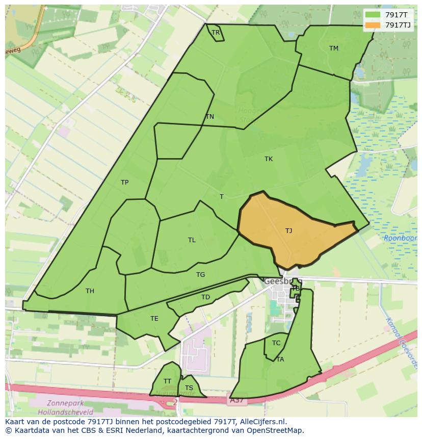 Afbeelding van het postcodegebied 7917 TJ op de kaart.