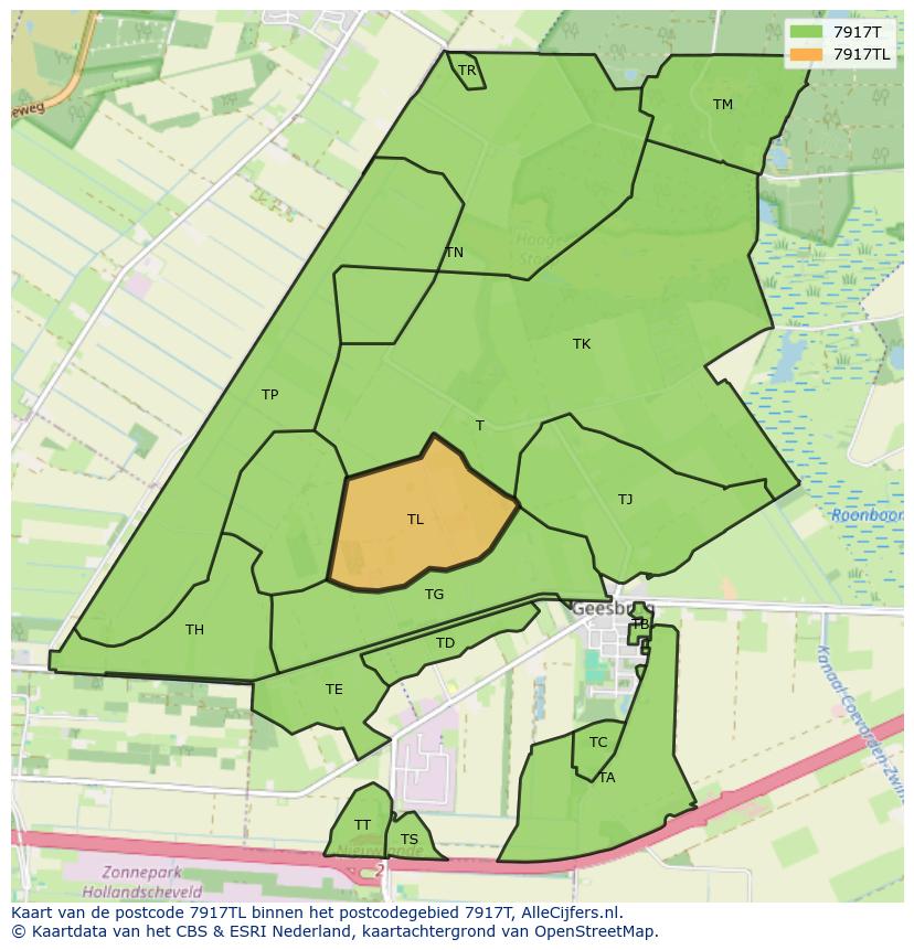 Afbeelding van het postcodegebied 7917 TL op de kaart.