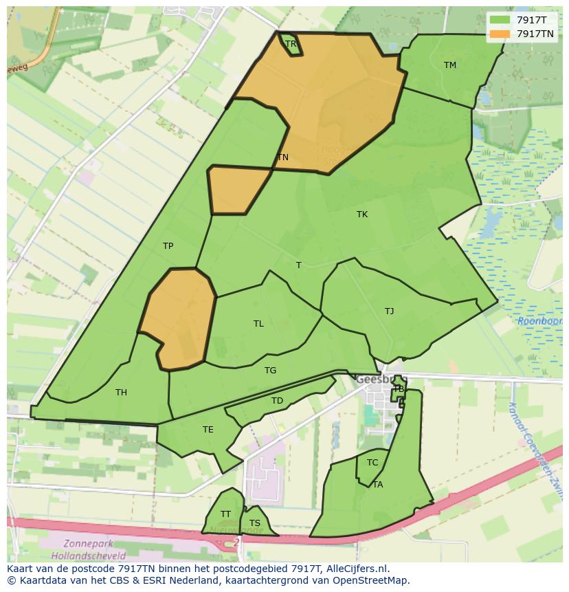 Afbeelding van het postcodegebied 7917 TN op de kaart.