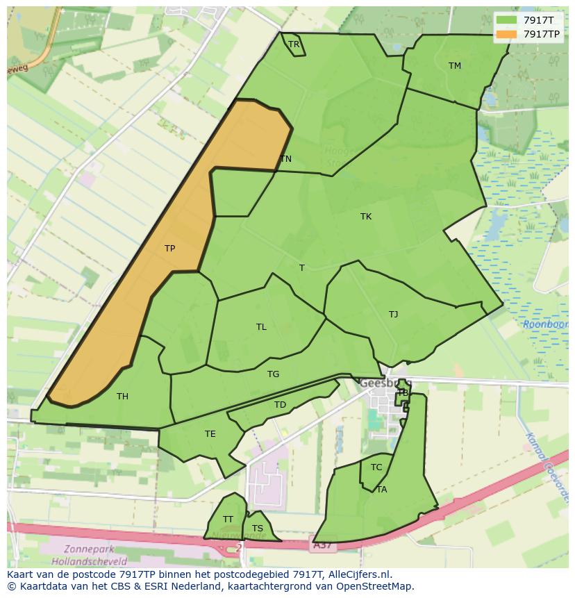 Afbeelding van het postcodegebied 7917 TP op de kaart.
