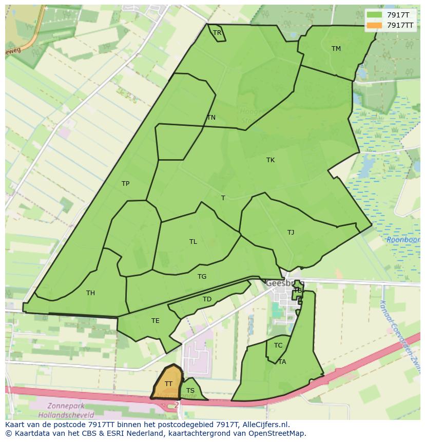 Afbeelding van het postcodegebied 7917 TT op de kaart.