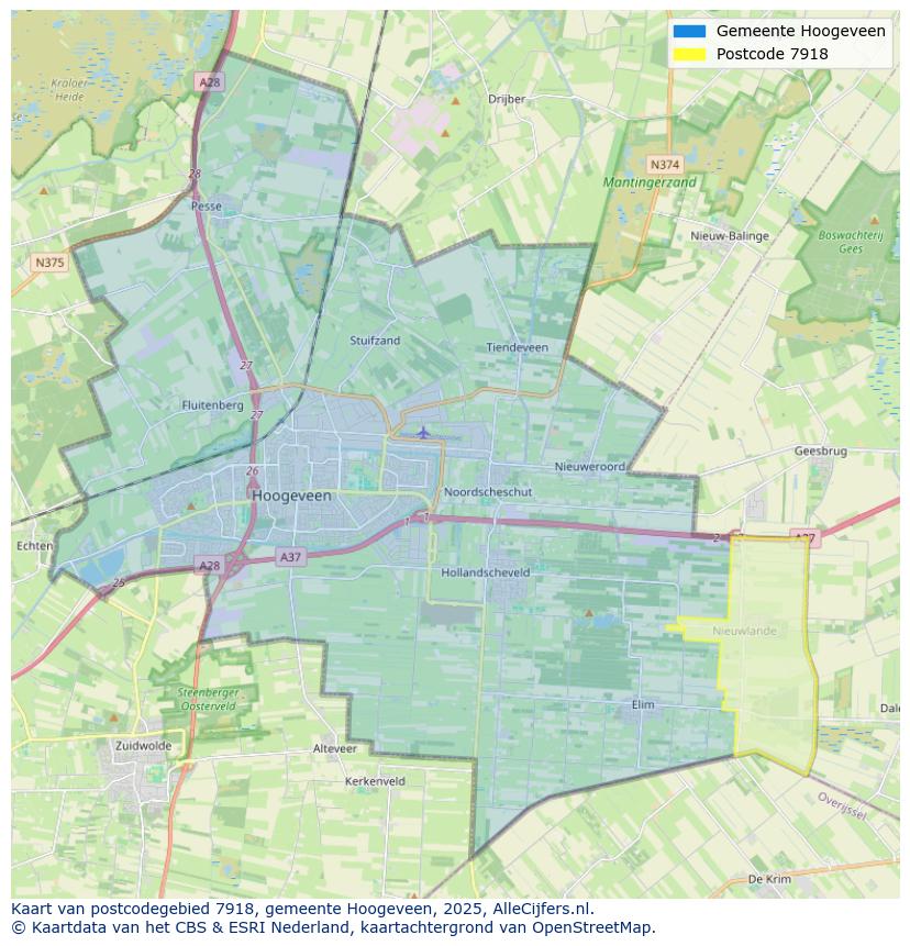Afbeelding van het postcodegebied 7918 op de kaart.