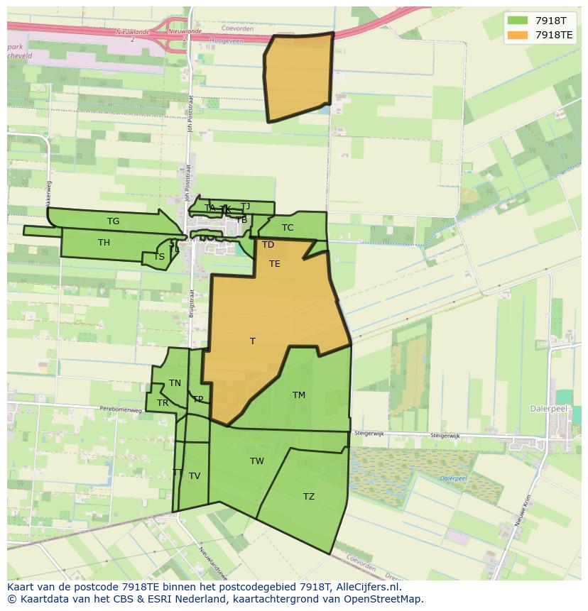 Afbeelding van het postcodegebied 7918 TE op de kaart.