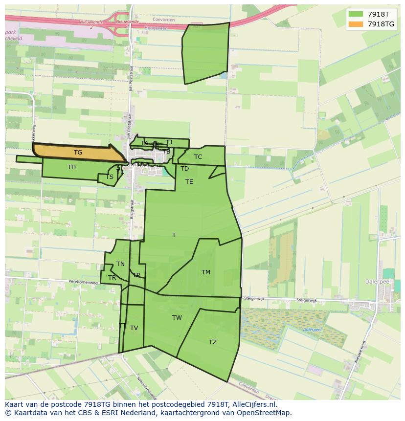 Afbeelding van het postcodegebied 7918 TG op de kaart.