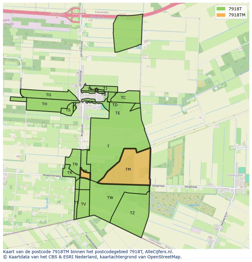 Afbeelding van het postcodegebied 7918 TM op de kaart.