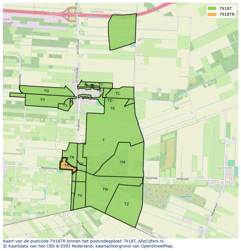 Afbeelding van het postcodegebied 7918 TR op de kaart.