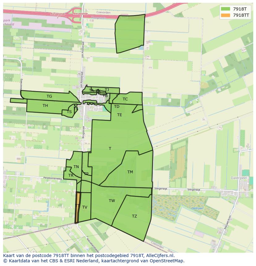 Afbeelding van het postcodegebied 7918 TT op de kaart.