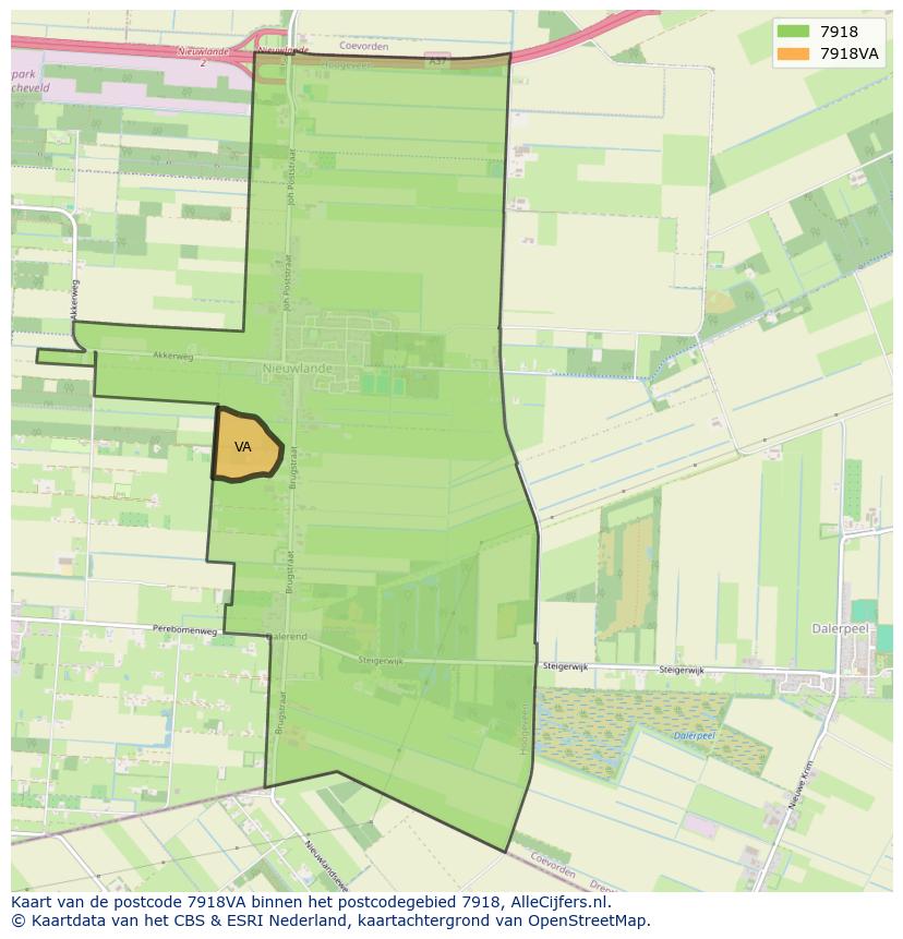 Afbeelding van het postcodegebied 7918 VA op de kaart.