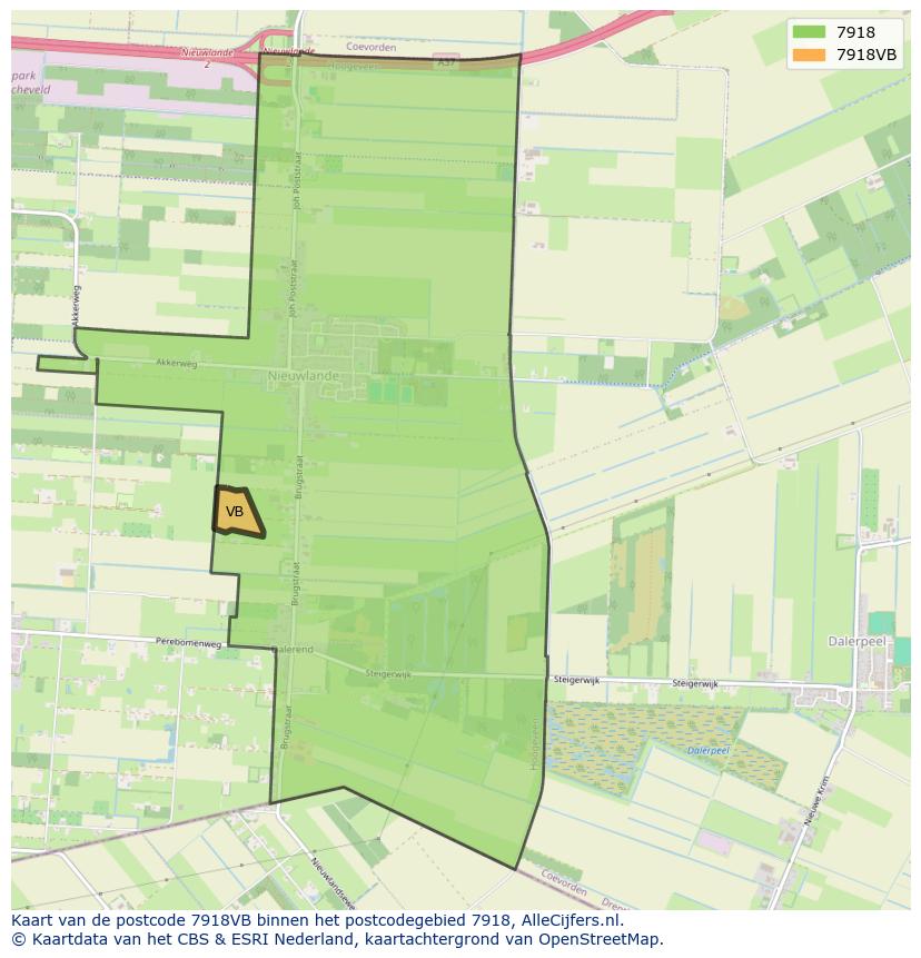 Afbeelding van het postcodegebied 7918 VB op de kaart.