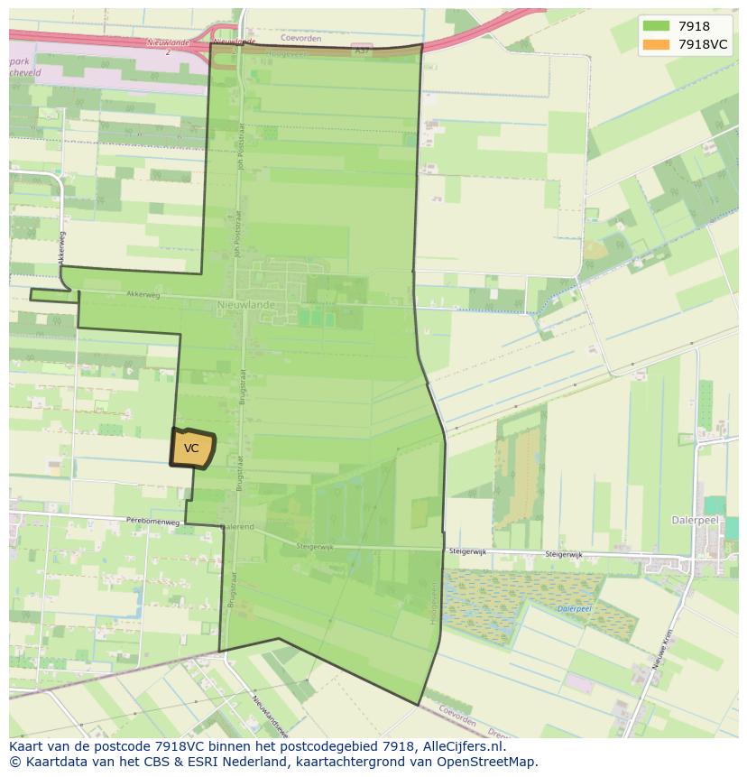 Afbeelding van het postcodegebied 7918 VC op de kaart.